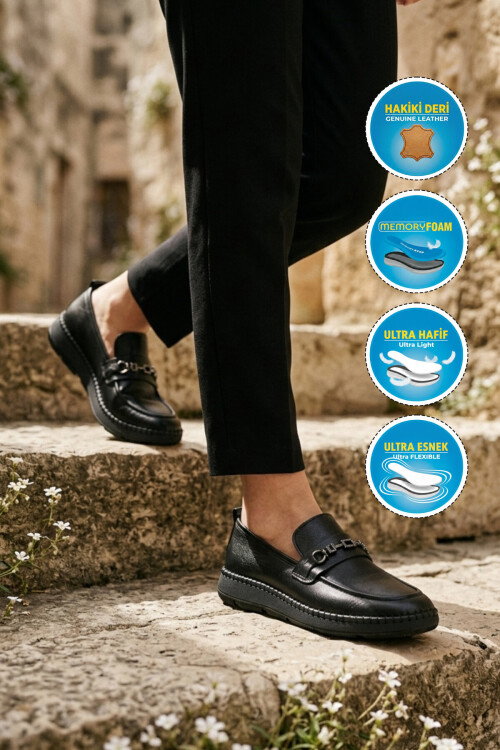 Siyah Hakiki Deri Anatomik Kadın Casual Ayakkabı Z540 Z