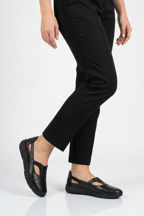 Siyah Hakiki Deri Anatomik Kadın Casual Ayakkabı Z541 Z