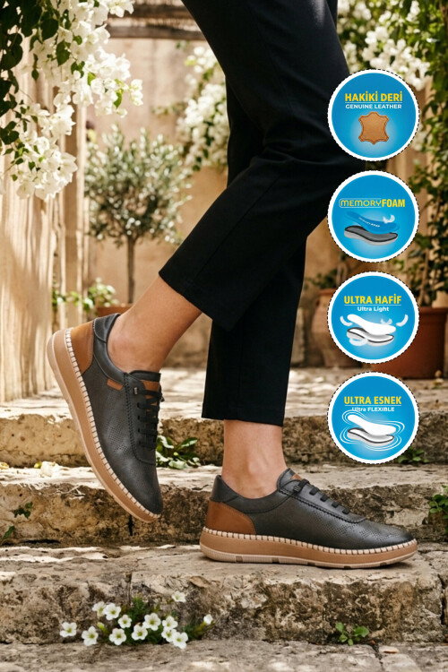 Siyah Hakiki Deri Anatomik Kadın Casual Ayakkabı Z543 Z