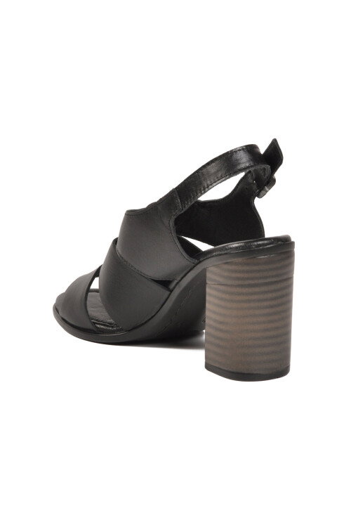 Siyah Hakiki Deri Kadın Topuklu Sandalet 24381400Y Z