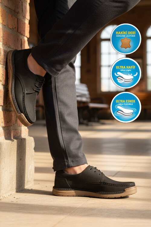Siyah Nubuk Hakiki Deri Erkek Casual Ayakkabı 62401 M