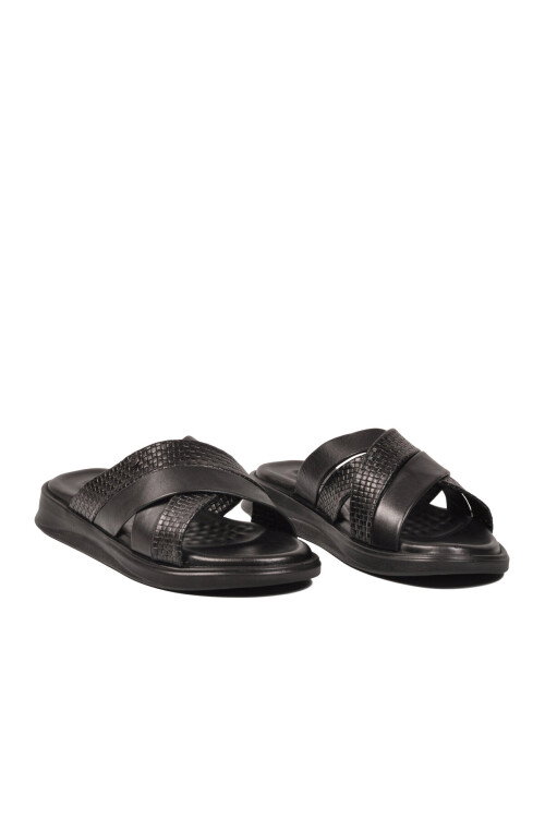 Siyah Hakiki Deri Erkek Terlik PC-7336 M