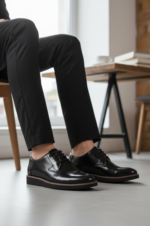 Siyah Rugan  Bağcıklı Erkek Casual Ayakkabı 232 M