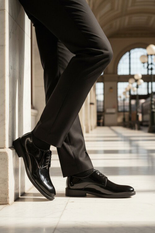 Siyah Rugan Hakiki Deri Erkek Klasik Ayakkabı 029 M