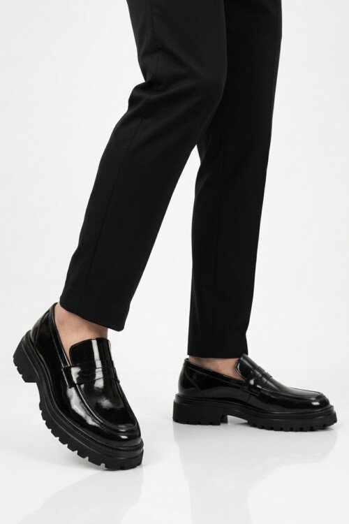 Siyah Rugan Hakiki Deri Erkek Casual Ayakkabı 2238 M