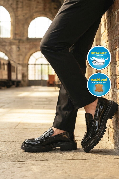 Siyah Rugan Hakiki Deri Erkek Casual Ayakkabı 2238 M