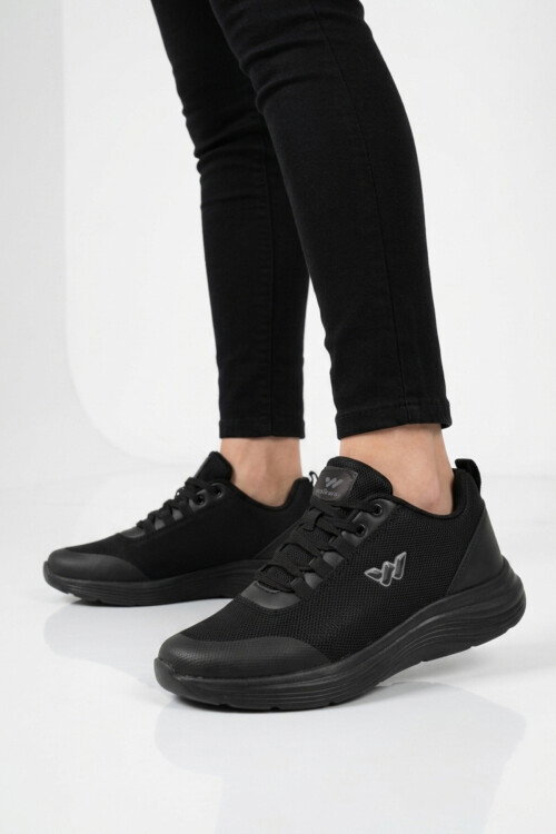 Siyah Fileli Hafif Esnek Hava Alabilen Unisex Spor Ayakkabı Pete G