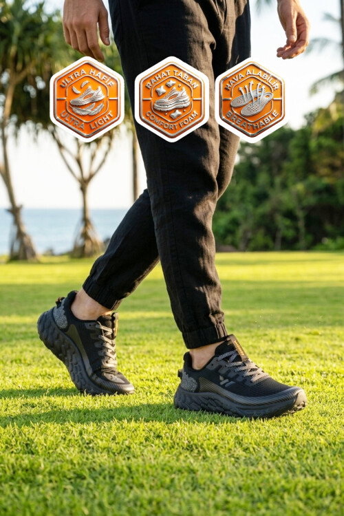 Siyah Fileli Hafif Esnek Hafızalı Taban Unisex Spor Ayakkabı Flystep G