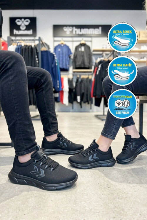 Siyah-Siyah Fileli Hafif Esnek Unisex Spor Ayakkabı 900899 Hml Tyro II