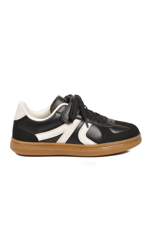 Siyah Cırtlı Bağcıklı Unisex Çocuk Spor Ayakkabı Berry F