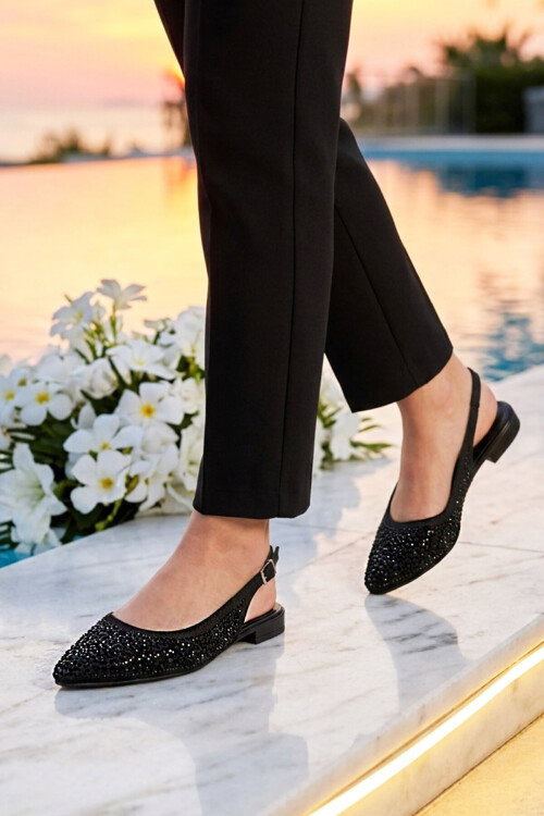 Siyah Taş İşlemeli Kadın Abiye Ayakkabı 354230 Z