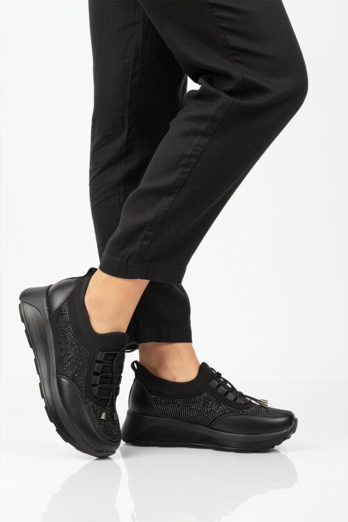 Siyah Bilekten Elastik Hafif Kadın Casual Ayakkabı 1709 Z