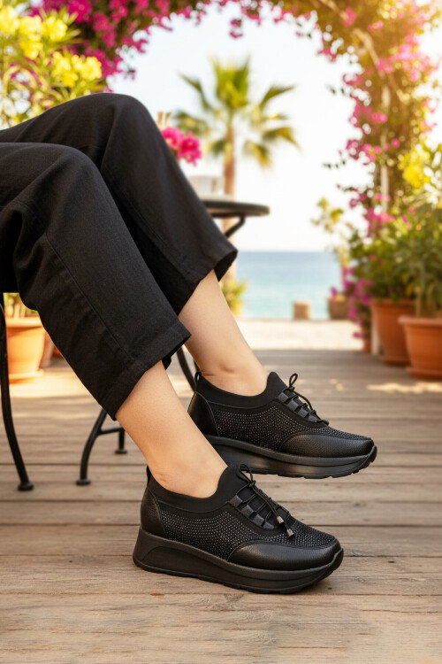 Siyah Bilekten Elastik Hafif Kadın Casual Ayakkabı 1709 Z