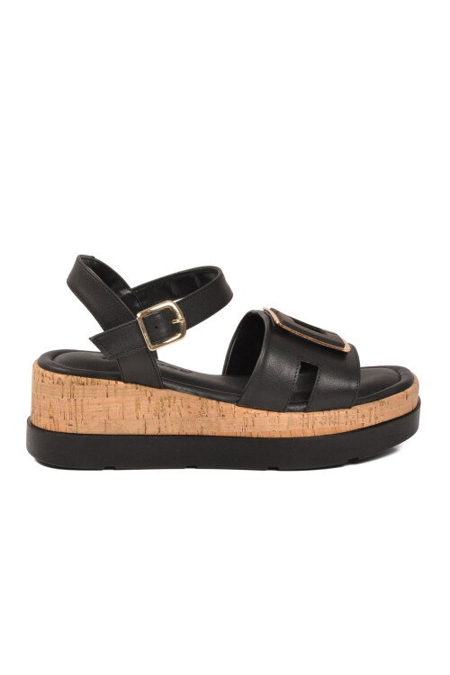 Kadın Siyah Hafif Topuklu Sandalet 35181 G