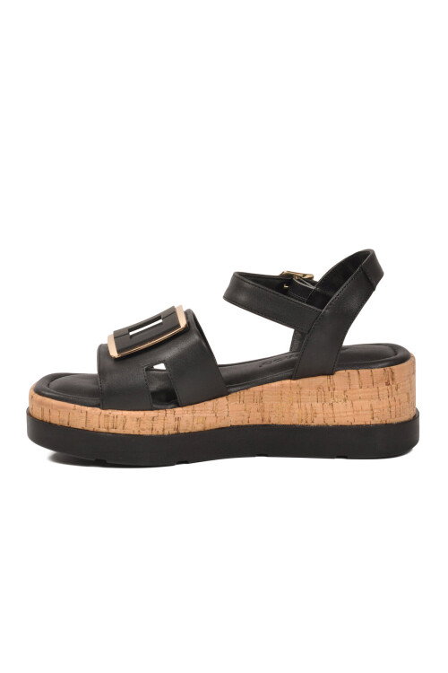 Kadın Siyah Hafif Topuklu Sandalet 35181 G