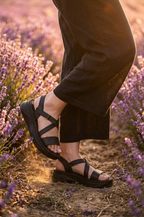 Siyah Yumuşak Tabanlı Kadın Topuklu Sandalet 492123 Z