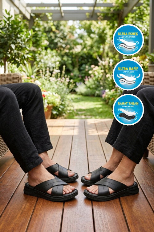 Siyah Yumuşak Tabanlı Çapraz Bantlı Kadın Terlik 492148 Z