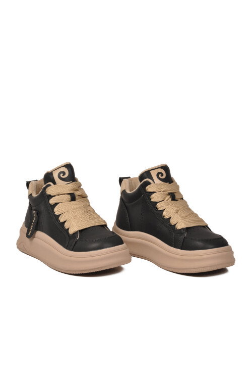 Siyah Bilek Boy Kaymaz Taban Kadın Bağcıklı Sneaker 11517 G