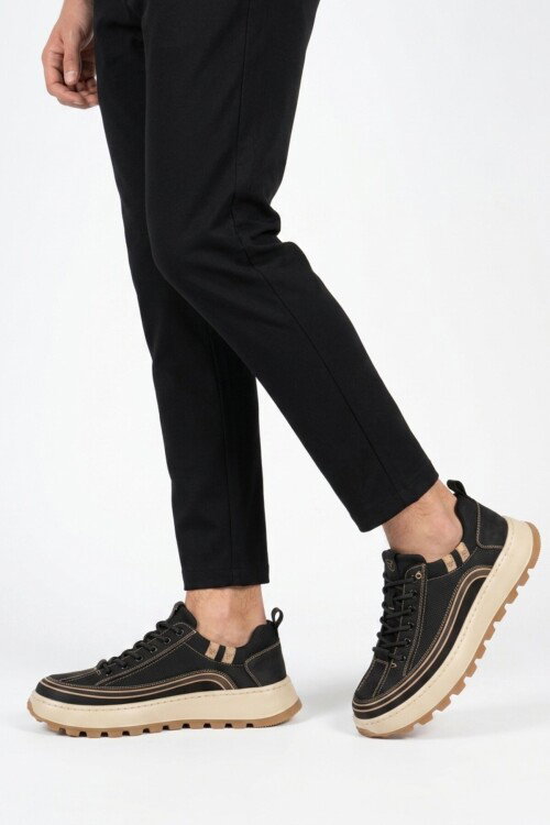 Siyah Fileli Esnek Hava Alabilen Erkek Casual Ayakkabı 26Y514 M