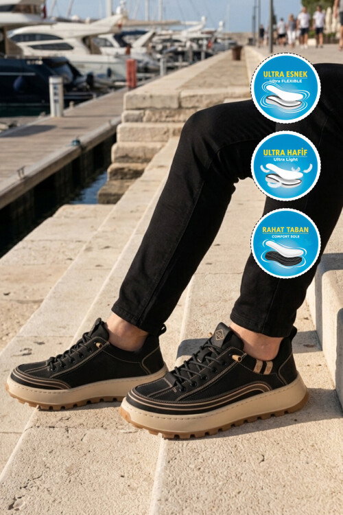 Siyah Fileli Esnek Hava Alabilen Erkek Casual Ayakkabı 26Y514 M