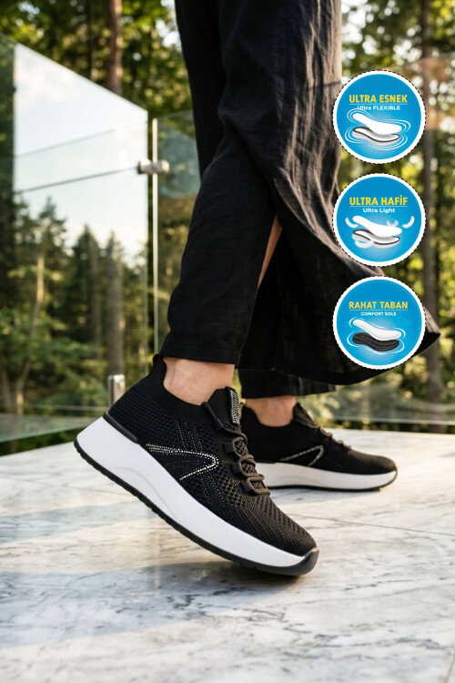 Siyah Anorak Hafif Bağcıklı Kadın Casual Ayakkabı 2058 G