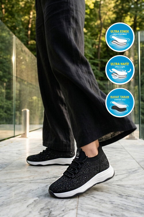 Siyah Anorak Hafif Esnek Bağcıklı Kadın Casual Ayakkabı 2061 G