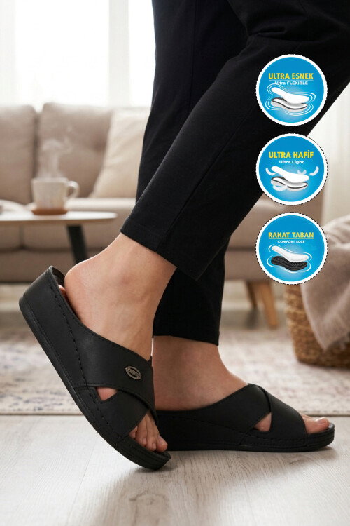 Siyah Topuk Jel Destekli Anatomik Kadın Terlik 09-063 Z
