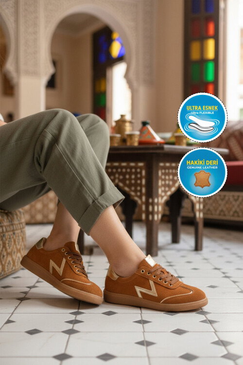 Taba Hakiki Deri Kadın Casual Ayakkabı 2609902Y Z