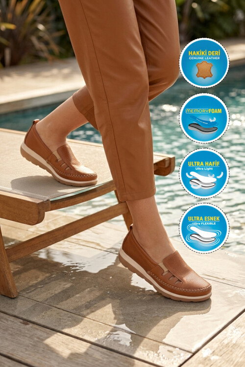 Taba Hakiki Deri Anatomik Kadın Casual Ayakkabı Z110 Z