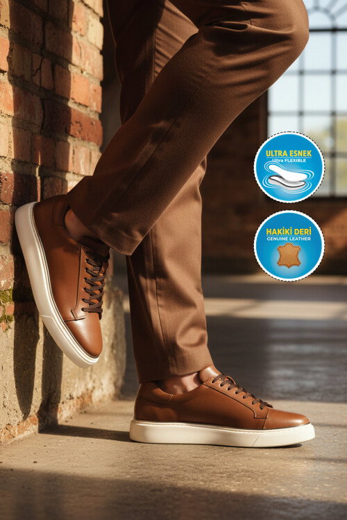Premium Taba Hakiki Deri Erkek Casual Ayakkabı 2689 M