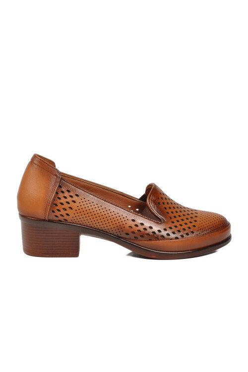 Taba Hakiki Deri Kadın Topuklu Klasik Ayakkabı 16274 Z