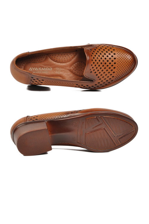 Taba Hakiki Deri Kadın Topuklu Klasik Ayakkabı 16274 Z