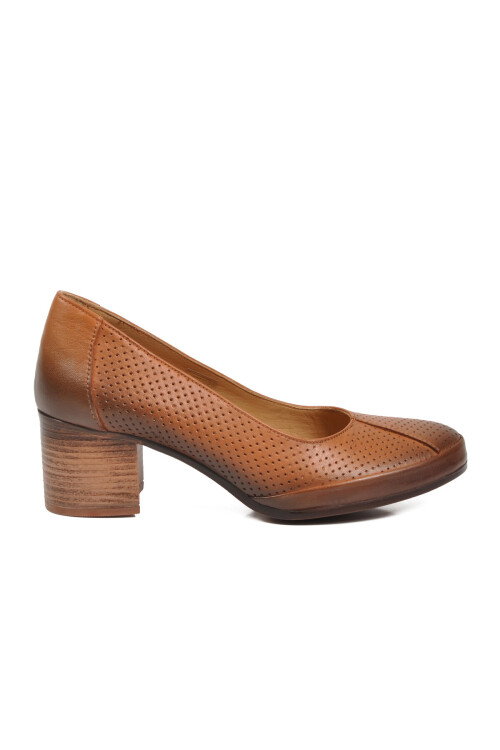 Taba Hakiki Deri Kadın Topuklu Klasik Ayakkabı 1911925Y Z