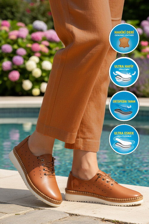 Taba Hakiki Deri Ortopedik Kadın Casual Ayakkabı 508 Z