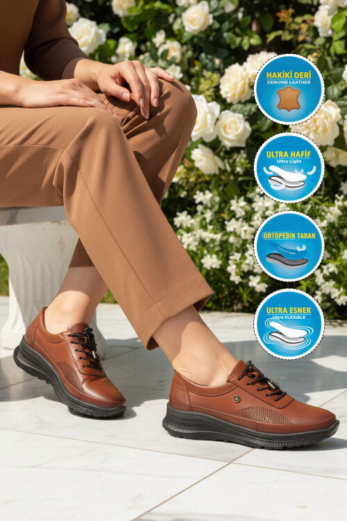 Taba Hakiki Deri Ortopedik Kadın Casual Ayakkabı 690 Z