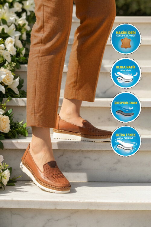 Taba Hakiki Deri Ortopedik Kadın Casual Ayakkabı 700 Z