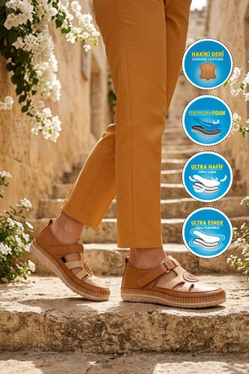 Taba Hakiki Deri Anatomik Kadın Casual Ayakkabı Z520 Z