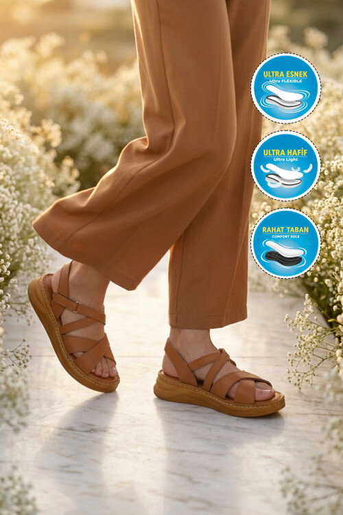 Taba Hafif Yumuşak Tabanlı Cırtlı Kadın Sandalet 492142 Z