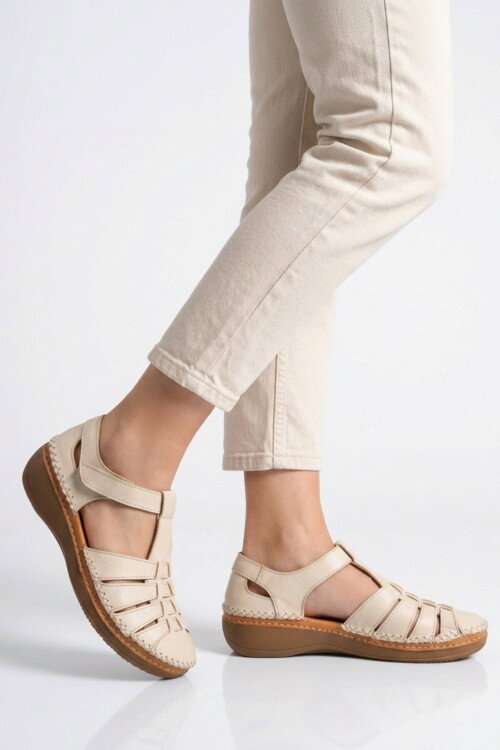 Beige Genuine Leather Womens Sandals 25190247Y Z