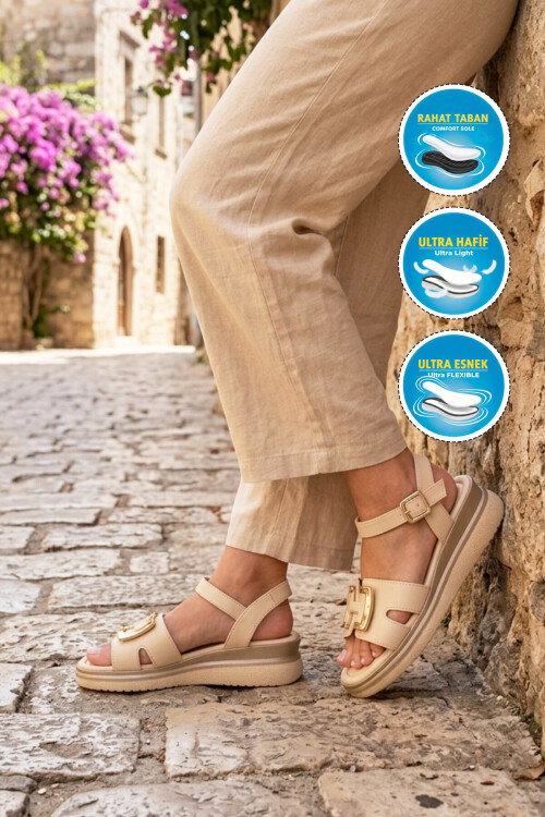 Bej Kadın Topuklu Sandalet 35394 Z