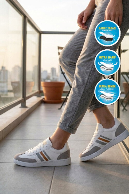 Beyaz Bağcıklı Esnek Unisex Spor Ayakkabı 015 G