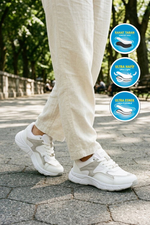 Beyaz Bağcıklı Unisex Spor Ayakkabı 304 G