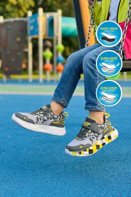 Füme Buz Cırtlı Hafif Esnek Erkek Çocuk Spor Ayakkabı 1030 F