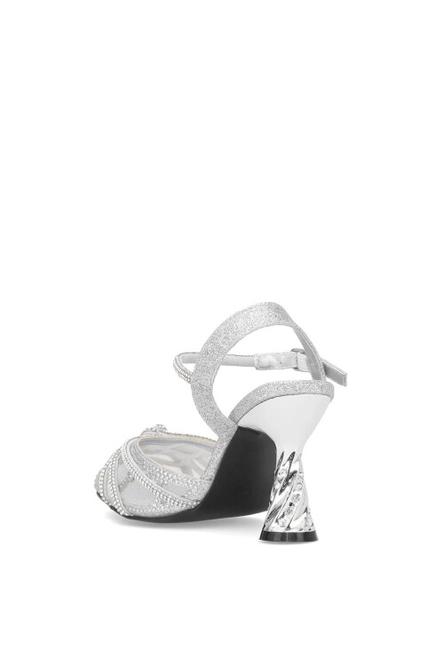 Silver Thin Heeled Stone Embroidered Womens Evening Shoes 25Y125-1 Z