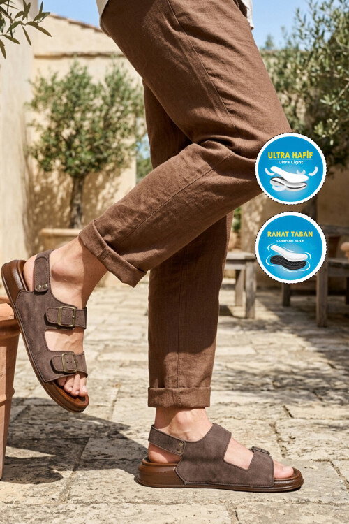 Kahve Cırtlı Hafif Erkek Sandalet PC-7924 M
