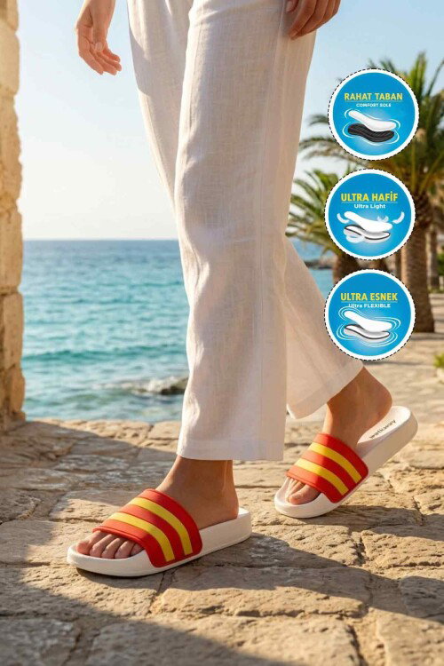 Sarı Kırmızı Hafif Esnek Unisex Terlik 8000-01 G