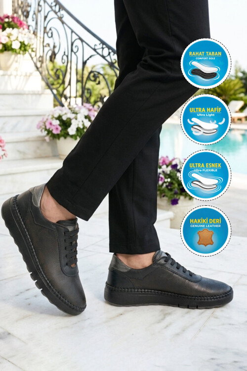 Siyah Hakiki Deri Kadın Casual Ayakkabı 12506 Z