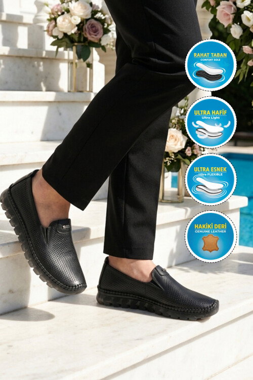 Siyah Hakiki Deri Kadın Casual Ayakkabı 22385 Z