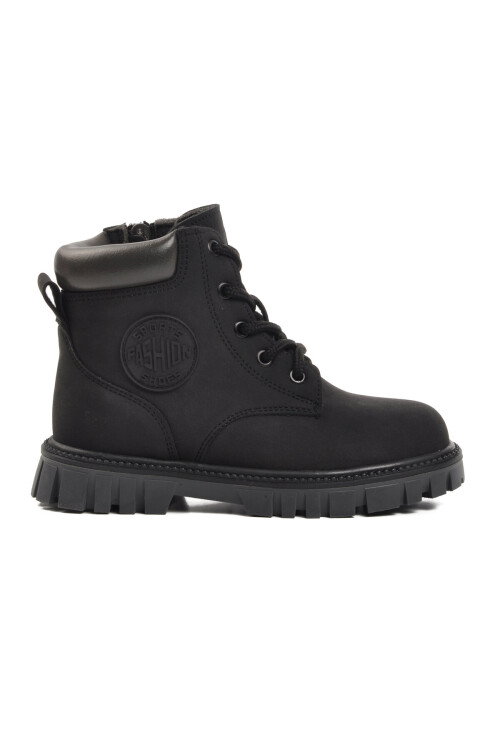 Siyah Bağcıklı Fermuarlı Kaymaz Unisex Çocuk Bot 1782 P