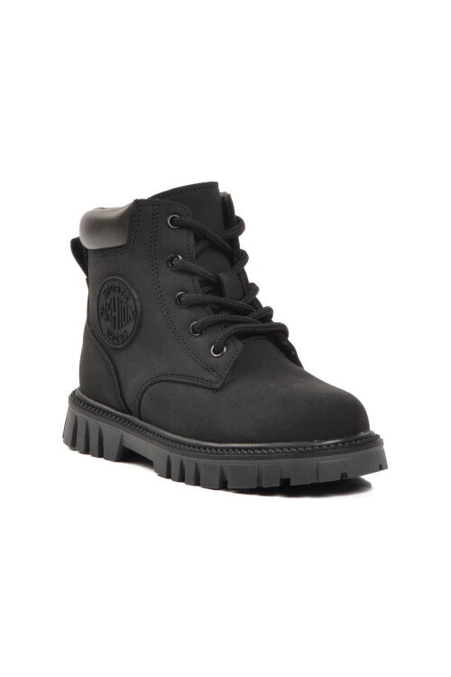 Siyah Bağcıklı Fermuarlı Kaymaz Unisex Çocuk Bot 1782 P